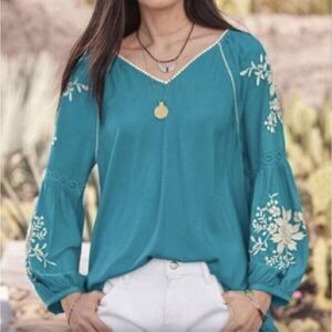 Sundance Naomi Isles Embroidered Peasant Boho Top Size Medium